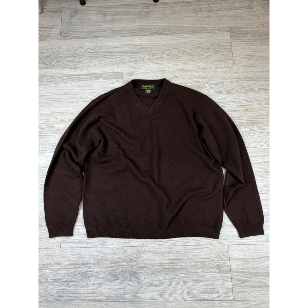 Daniel Bishop Mens Brown 100% 2 Ply Cashmere V-Neck Sweater Size Large L